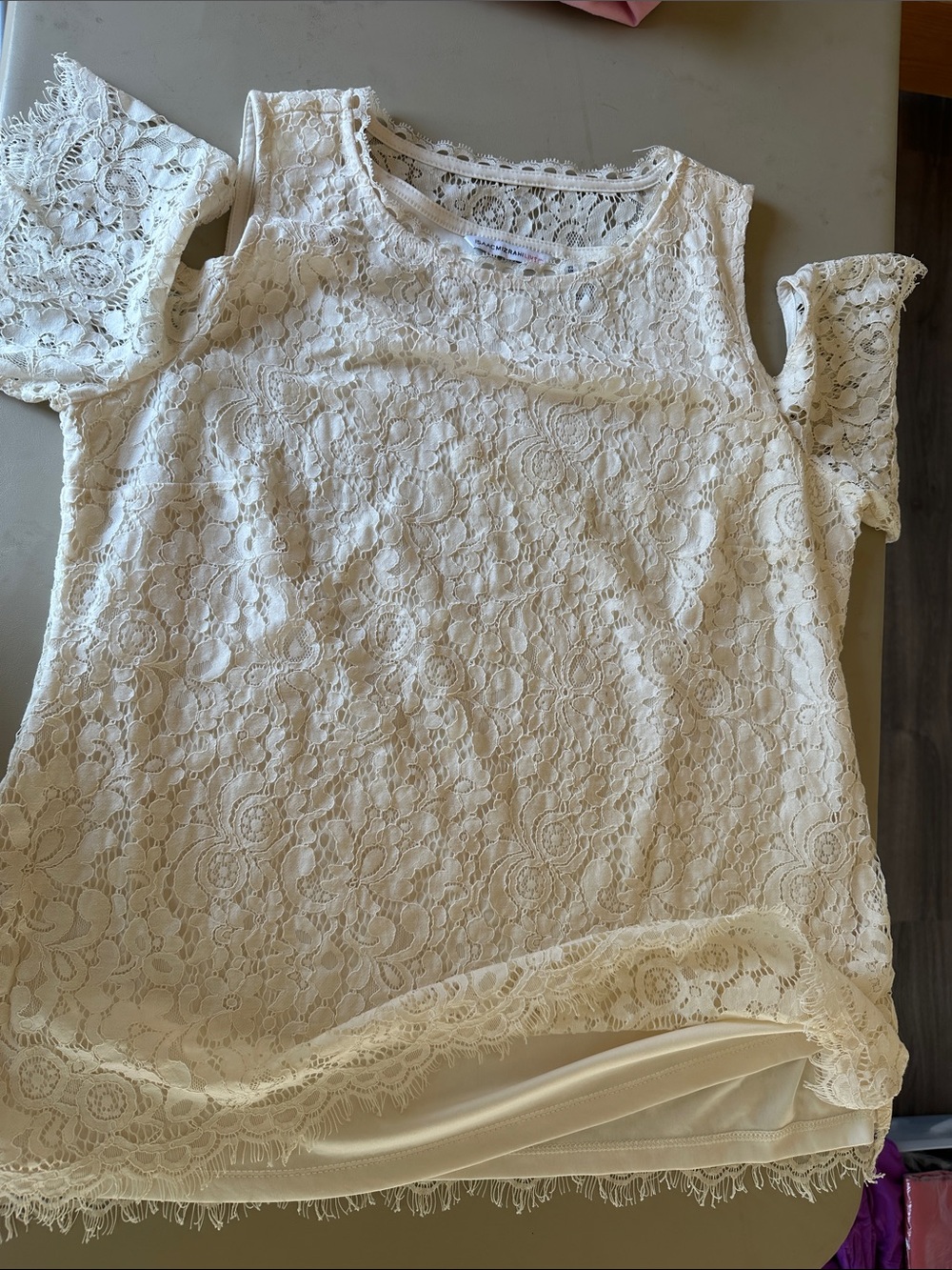 Isaac Mizrahi Cream Lace Cold-Shoulder Blouse